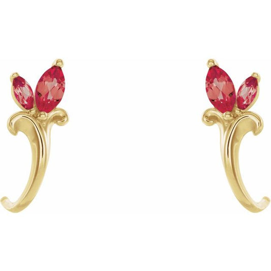 14k-yellow-lab-grown-ruby-floral-j-hoop-earrings