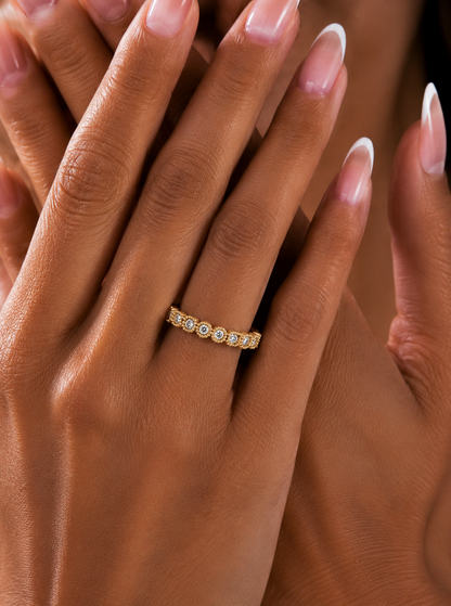 14KT Gold Floral Inspired Diamond Band Elegant Delicate Design with Lab Grown or Natural Diamonds - HIGHCARAT DIAMONDS
