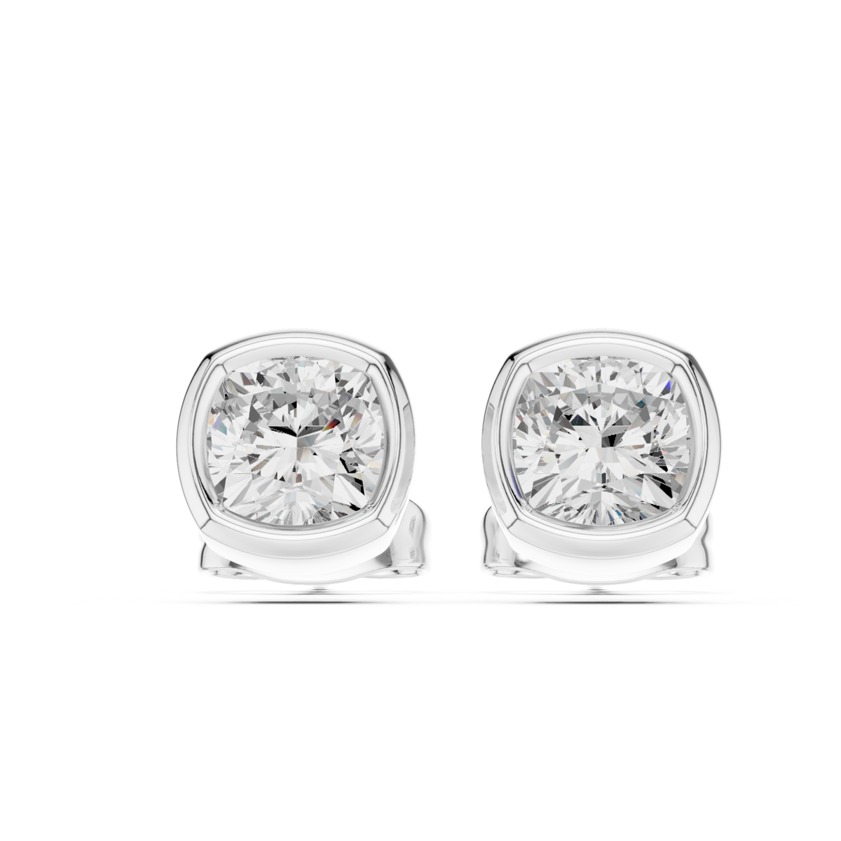 Cushion Cut Lab Grown Diamond Bezel Stud Earrings