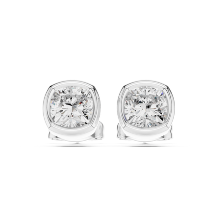 Cushion Cut Lab Grown Diamond Bezel Stud Earrings