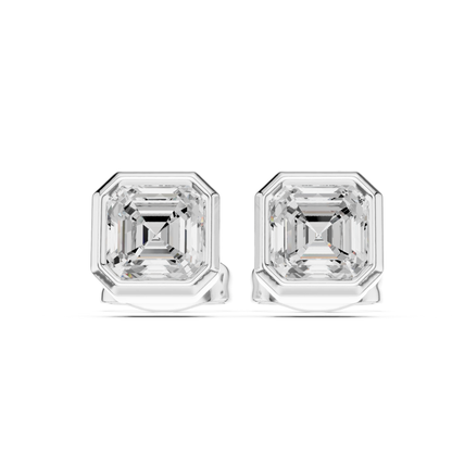Asscher Cut Lab Grown Diamond Gold Stud Earrings