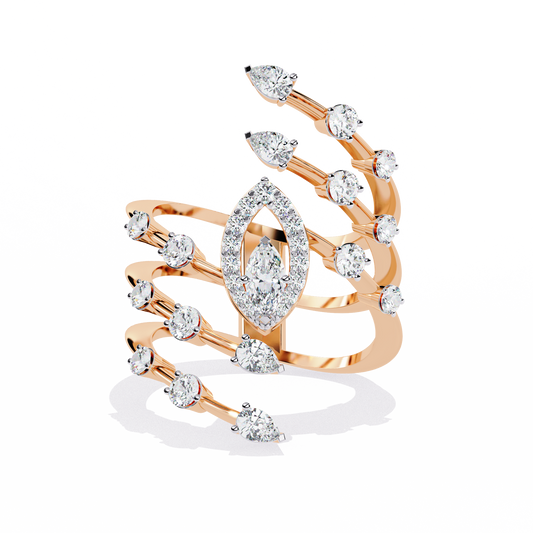 14k Solid Gold 1.18Ct Pear, Marquise and Round Cut Diamond Minimalist Stunning Perfect Engagement Ring - HIGHCARAT DIAMONDS