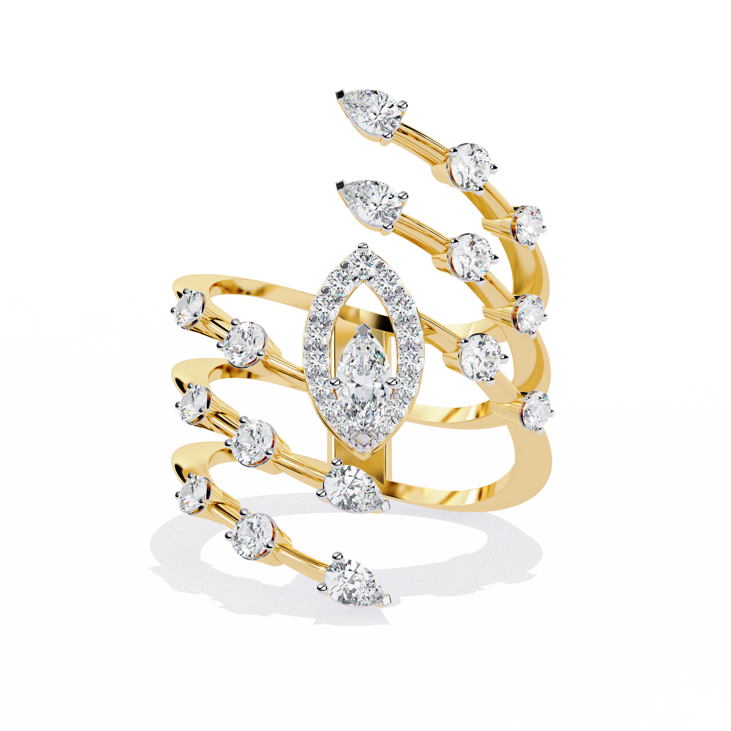 14k Solid Gold 1.18Ct Pear, Marquise and Round Cut Diamond Minimalist Stunning Perfect Engagement Ring - HIGHCARAT DIAMONDS