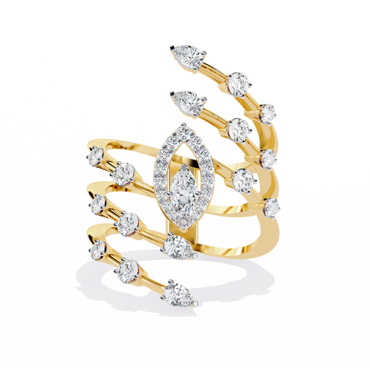 14k Solid Gold 1.18Ct Pear, Marquise and Round Cut Diamond Minimalist Stunning Perfect Engagement Ring - HIGHCARAT DIAMONDS