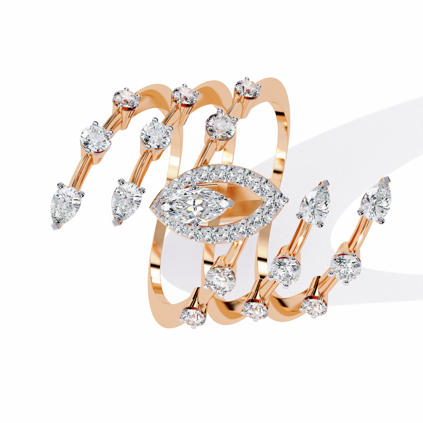 14k Solid Gold 1.18Ct Pear, Marquise and Round Cut Diamond Minimalist Stunning Perfect Engagement Ring - HIGHCARAT DIAMONDS