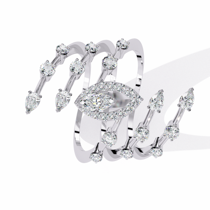 14k Solid Gold 1.18Ct Pear, Marquise and Round Cut Diamond Minimalist Stunning Perfect Engagement Ring - HIGHCARAT DIAMONDS