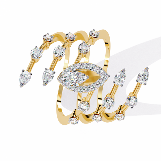 14k Solid Gold 1.18Ct Pear, Marquise and Round Cut Diamond Minimalist Stunning Perfect Engagement Ring - HIGHCARAT DIAMONDS