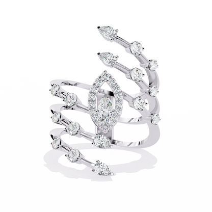 14k Solid Gold 1.18Ct Pear, Marquise and Round Cut Diamond Minimalist Stunning Perfect Engagement Ring - HIGHCARAT DIAMONDS