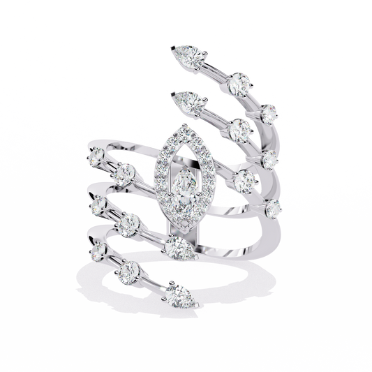 14k Solid Gold 1.18Ct Pear, Marquise and Round Cut Diamond Minimalist Stunning Perfect Engagement Ring - HIGHCARAT DIAMONDS