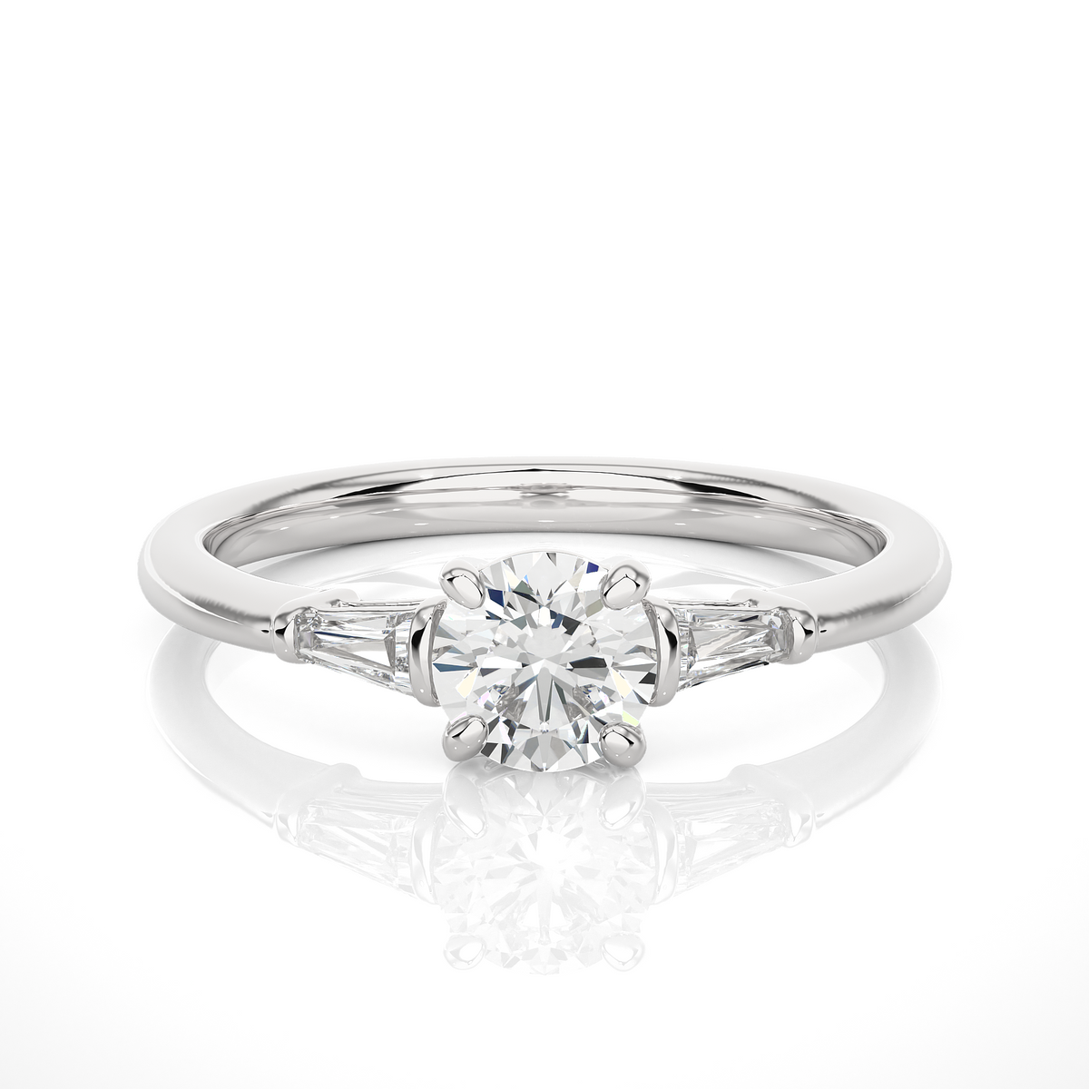 14k Solid Gold Round & Baguette Cut Lab Grown  Diamond Engagement Three stone Gift For Her - HIGHCARAT DIAMONDS
