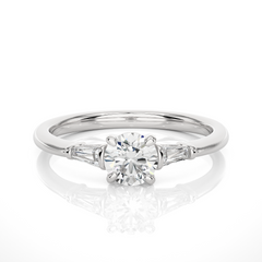 14k Solid Gold Round & Baguette Cut Lab Grown  Diamond Engagement Three stone Gift For Her - HIGHCARAT DIAMONDS