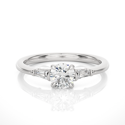 14k Solid Gold Round & Baguette Cut Lab Grown  Diamond Engagement Three stone Gift For Her - HIGHCARAT DIAMONDS