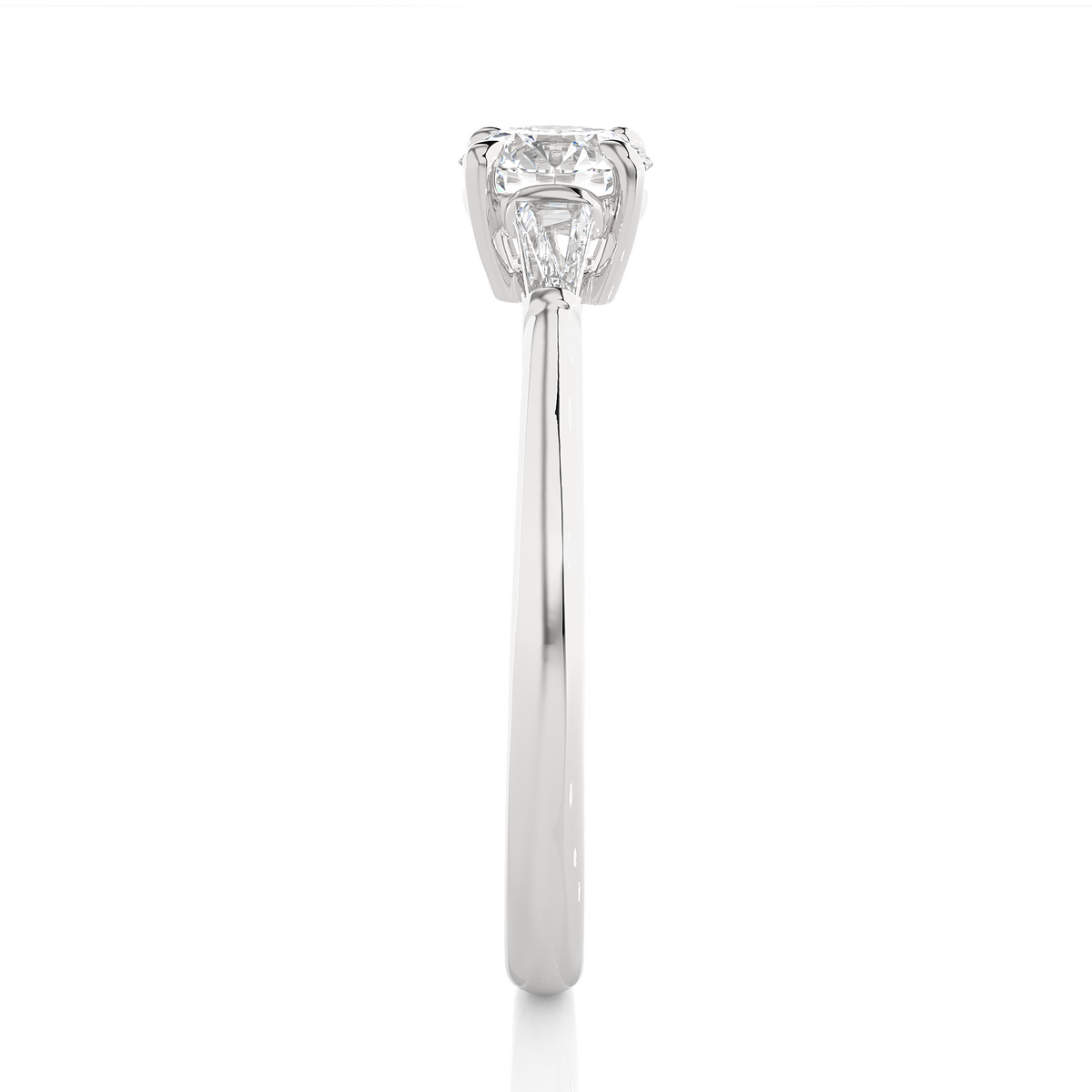 14k Solid Gold Round & Baguette Cut Lab Grown  Diamond Engagement Three stone Gift For Her - HIGHCARAT DIAMONDS