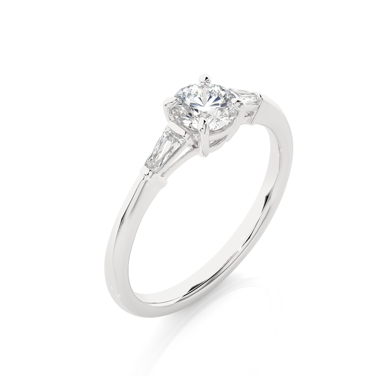14k Solid Gold Round & Baguette Cut Lab Grown  Diamond Engagement Three stone Gift For Her - HIGHCARAT DIAMONDS