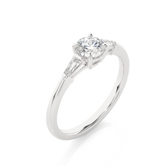 14k Solid Gold Round & Baguette Cut Lab Grown  Diamond Engagement Three stone Gift For Her - HIGHCARAT DIAMONDS