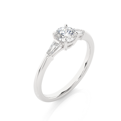 14k Solid Gold Round & Baguette Cut Lab Grown  Diamond Engagement Three stone Gift For Her - HIGHCARAT DIAMONDS