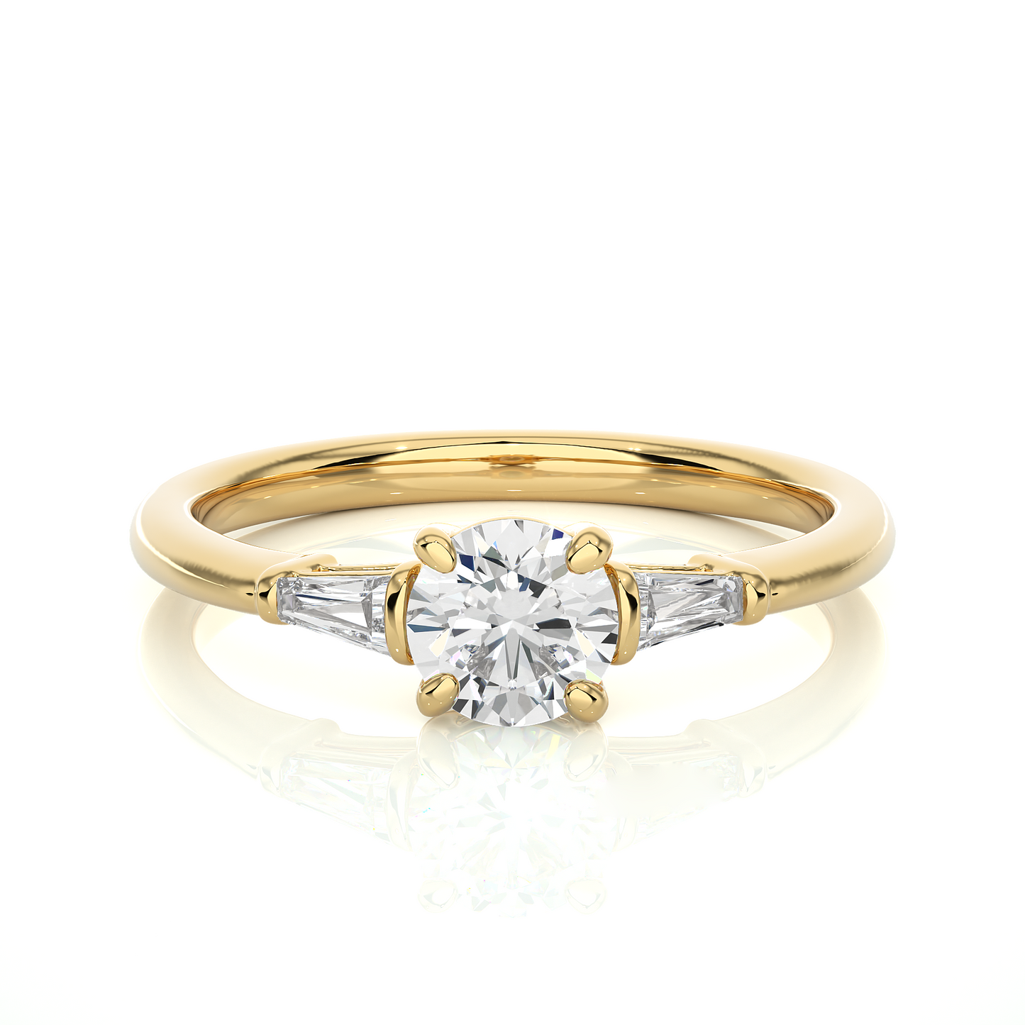 14k Solid Gold Round & Baguette Cut Lab Grown  Diamond Engagement Three stone Gift For Her