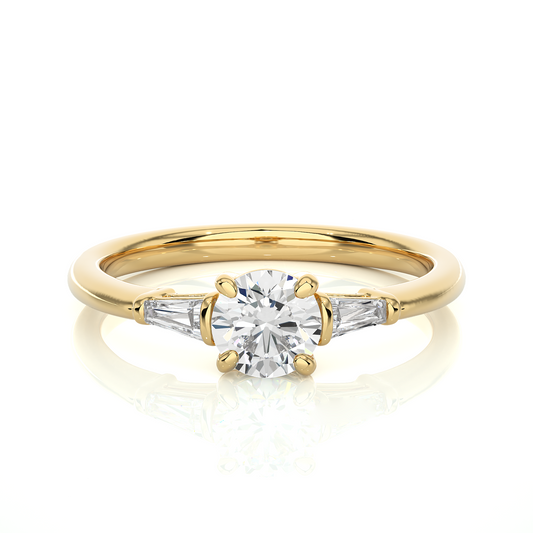 14k Solid Gold Round & Baguette Cut Lab Grown  Diamond Engagement Three stone Gift For Her - HIGHCARAT DIAMONDS
