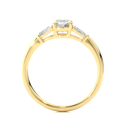 14k Solid Gold Round & Baguette Cut Lab Grown  Diamond Engagement Three stone Gift For Her