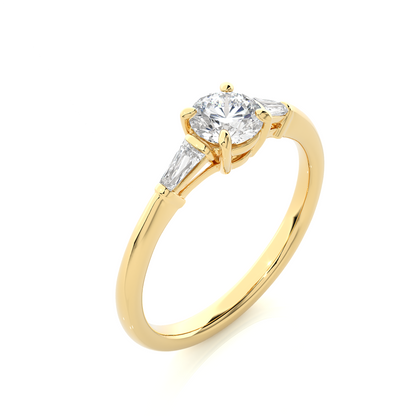 14k Solid Gold Round & Baguette Cut Lab Grown  Diamond Engagement Three stone Gift For Her