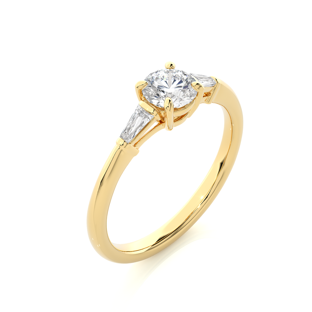 14k Solid Gold Round & Baguette Cut Lab Grown  Diamond Engagement Three stone Gift For Her - HIGHCARAT DIAMONDS