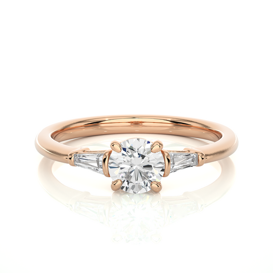 14k Solid Gold Round & Baguette Cut Lab Grown  Diamond Engagement Three stone Gift For Her - HIGHCARAT DIAMONDS