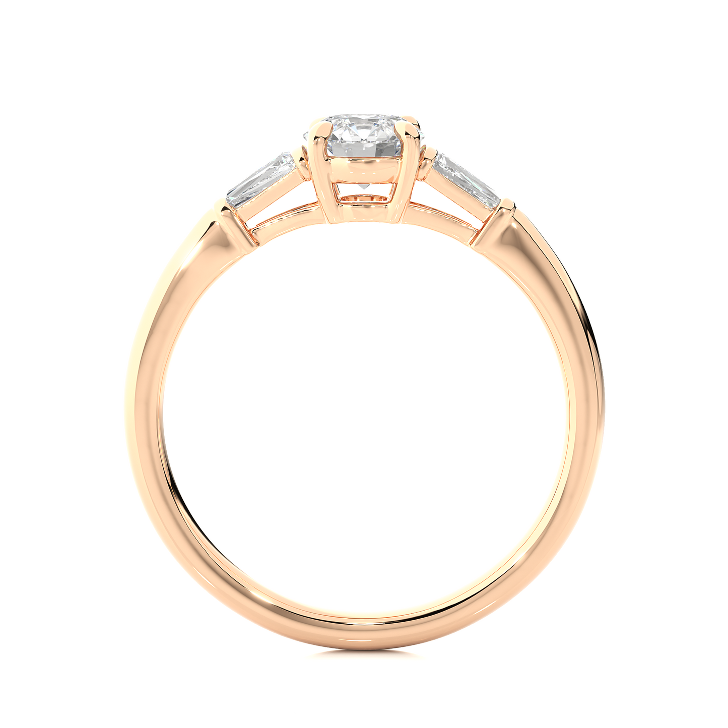14k Solid Gold Round & Baguette Cut Lab Grown  Diamond Engagement Three stone Gift For Her