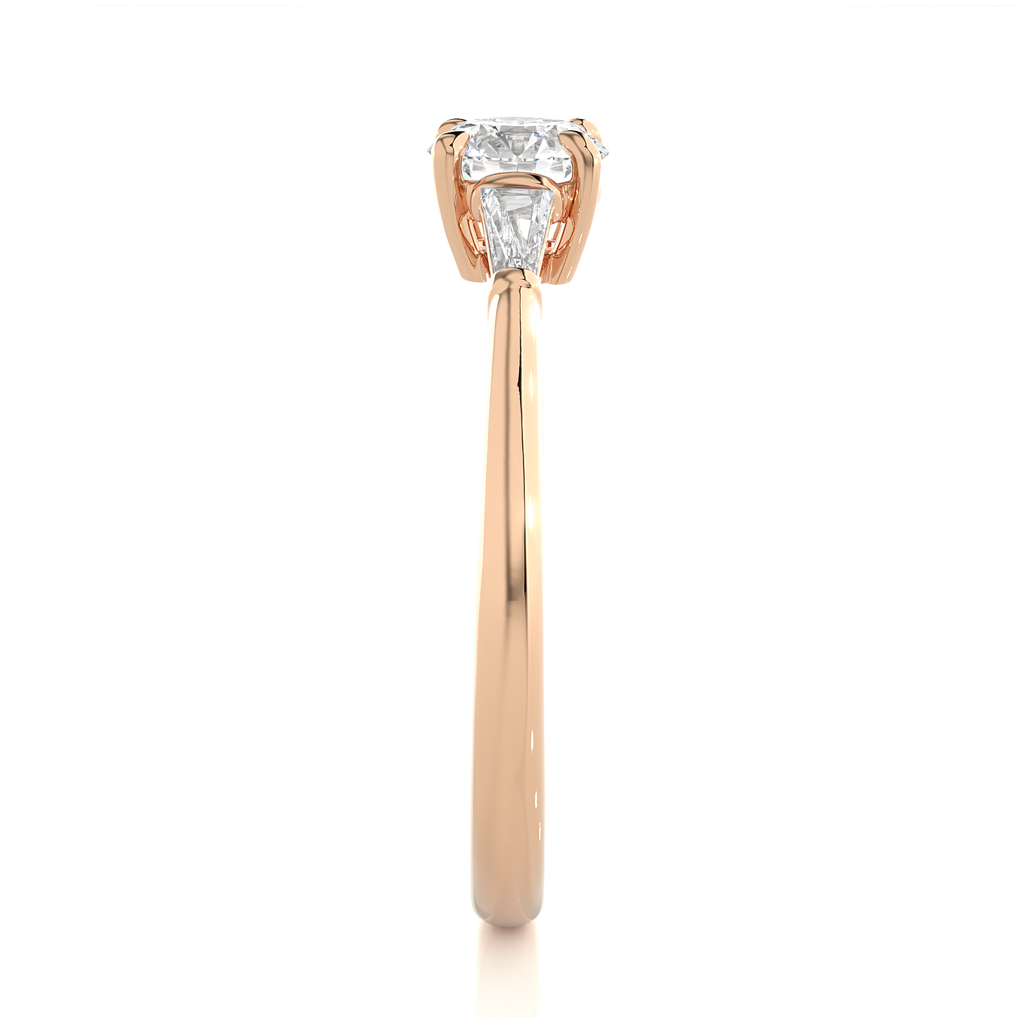 14k Solid Gold Round & Baguette Cut Lab Grown  Diamond Engagement Three stone Gift For Her