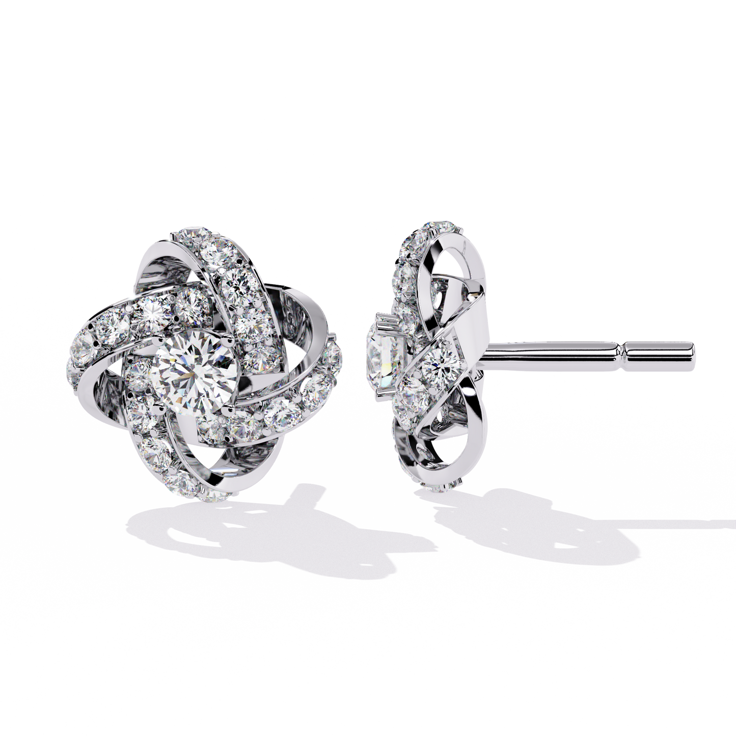14k Solid Gold Round Cut Lab Grown Diamond Twisted Sparkling Cluster Stud Earrings For Her - HIGHCARAT DIAMONDS