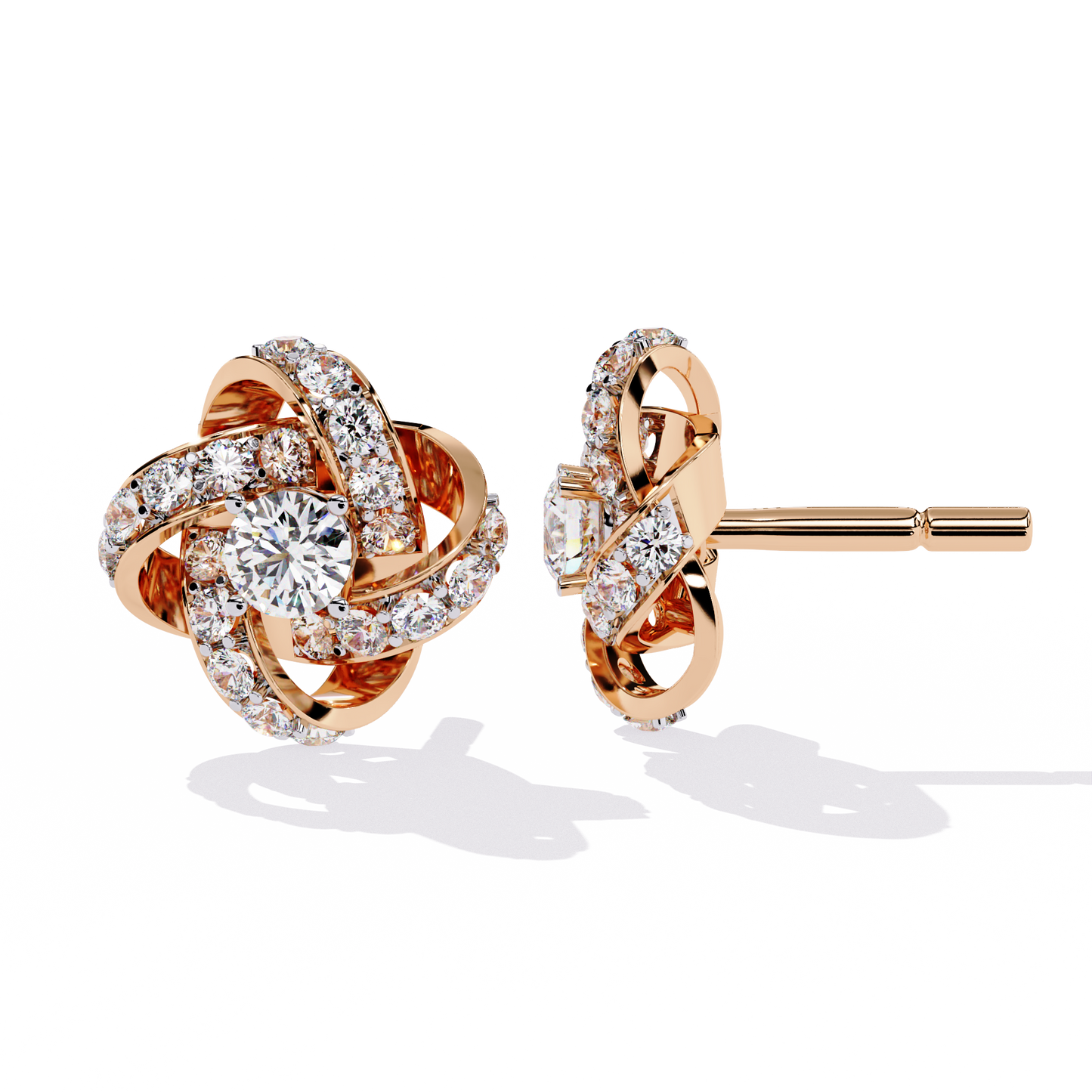 14k Solid Gold Round Cut Lab Grown Diamond Twisted Sparkling Cluster Stud Earrings For Her - HIGHCARAT DIAMONDS