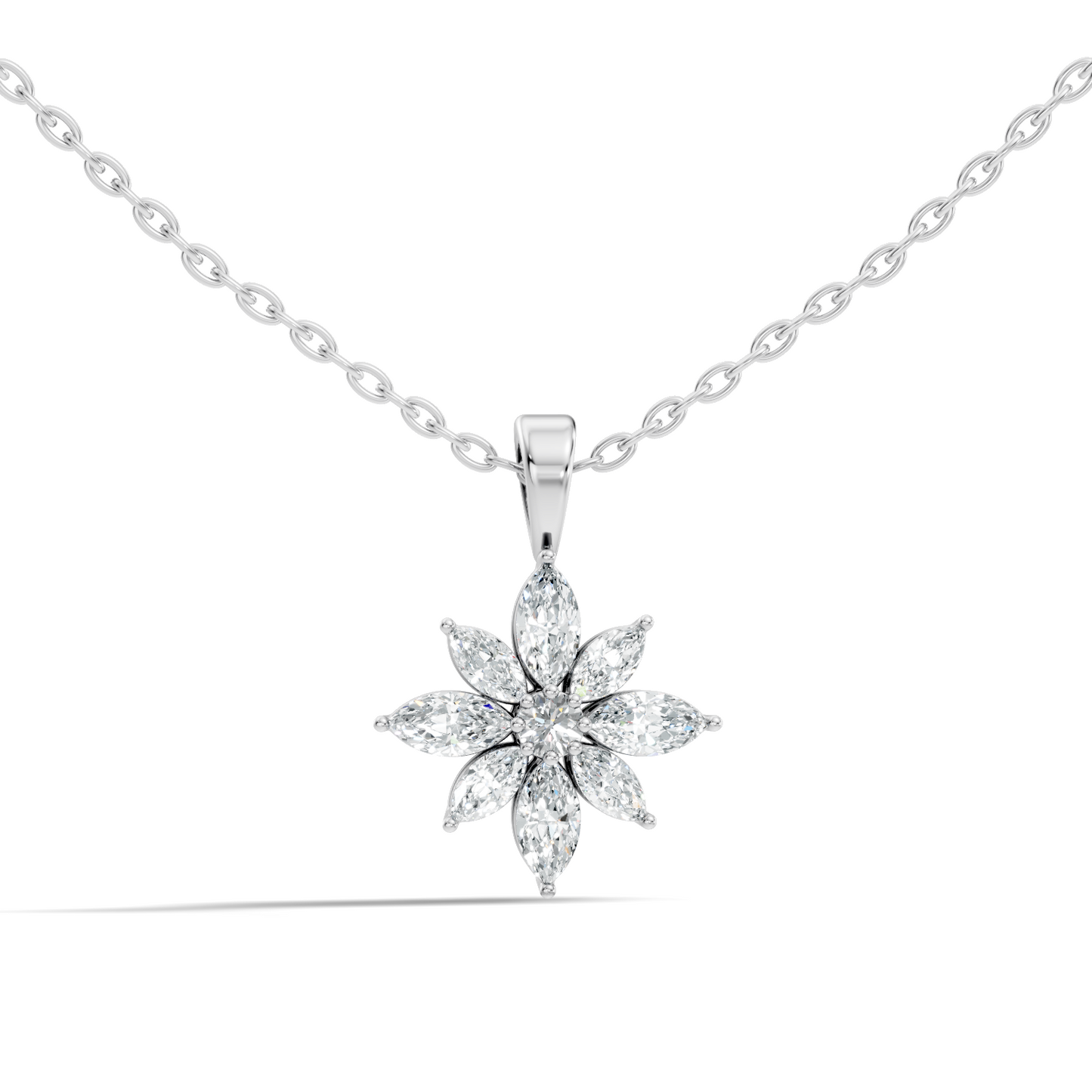 14k Solid Gold Round & Marquise shape Natural-Lab Grown Diamond Elegance Diamond Pendant