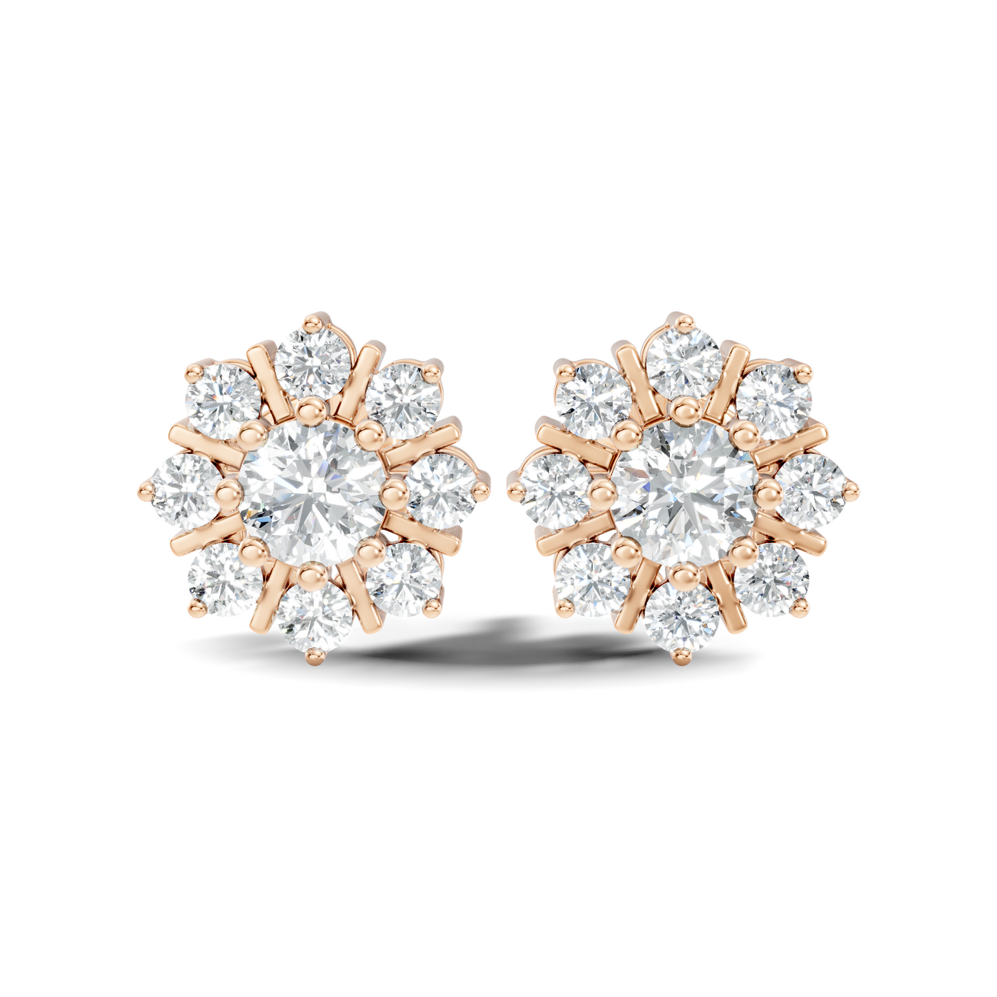 14k Solid Gold Round Shape Sparkling Shinning Elegance Diamond Earrings For Women