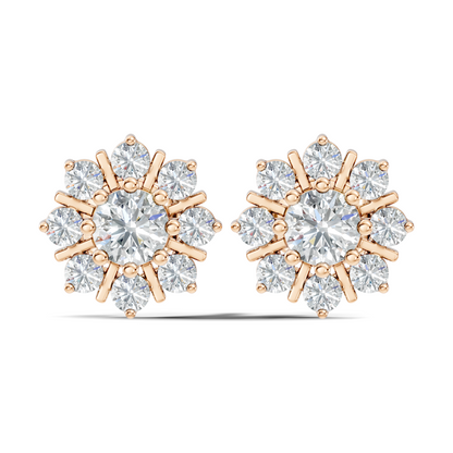 14k Solid Gold Round Shape Sparkling Shinning Elegance Diamond Earrings For Women