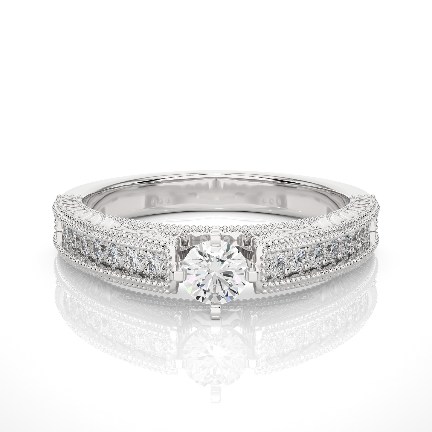 14k Solid Gold round cut Lab Grown Diamond With Pave And Side Stone Gift For wedding - HIGHCARAT DIAMONDS