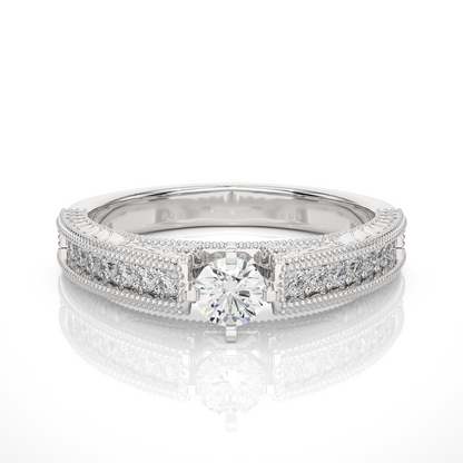 14k Solid Gold round cut Lab Grown Diamond With Pave And Side Stone Gift For wedding - HIGHCARAT DIAMONDS