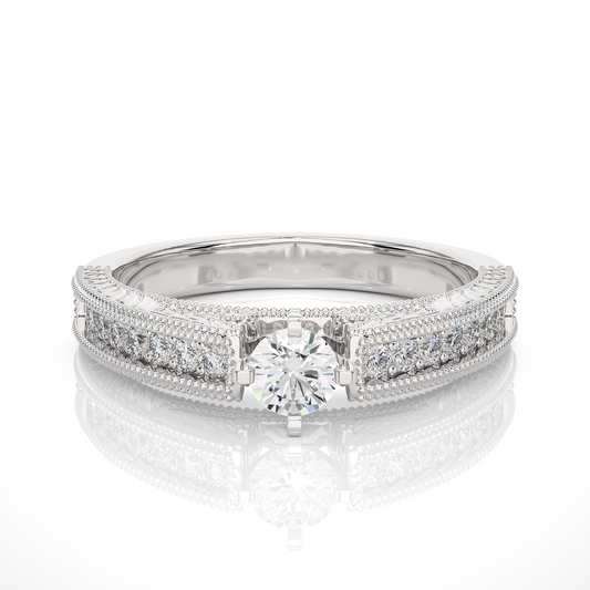 14k Solid Gold round cut Lab Grown Diamond With Pave And Side Stone Gift For wedding - HIGHCARAT DIAMONDS