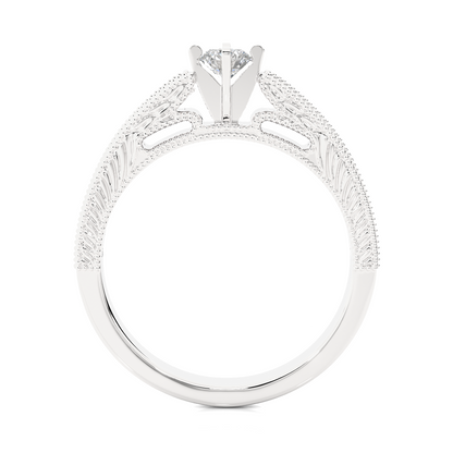 14k Solid Gold round cut Lab Grown Diamond With Pave And Side Stone Gift For wedding - HIGHCARAT DIAMONDS