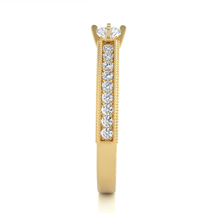 14k Solid Gold round cut Lab Grown Diamond With Pave And Side Stone Gift For wedding - HIGHCARAT DIAMONDS