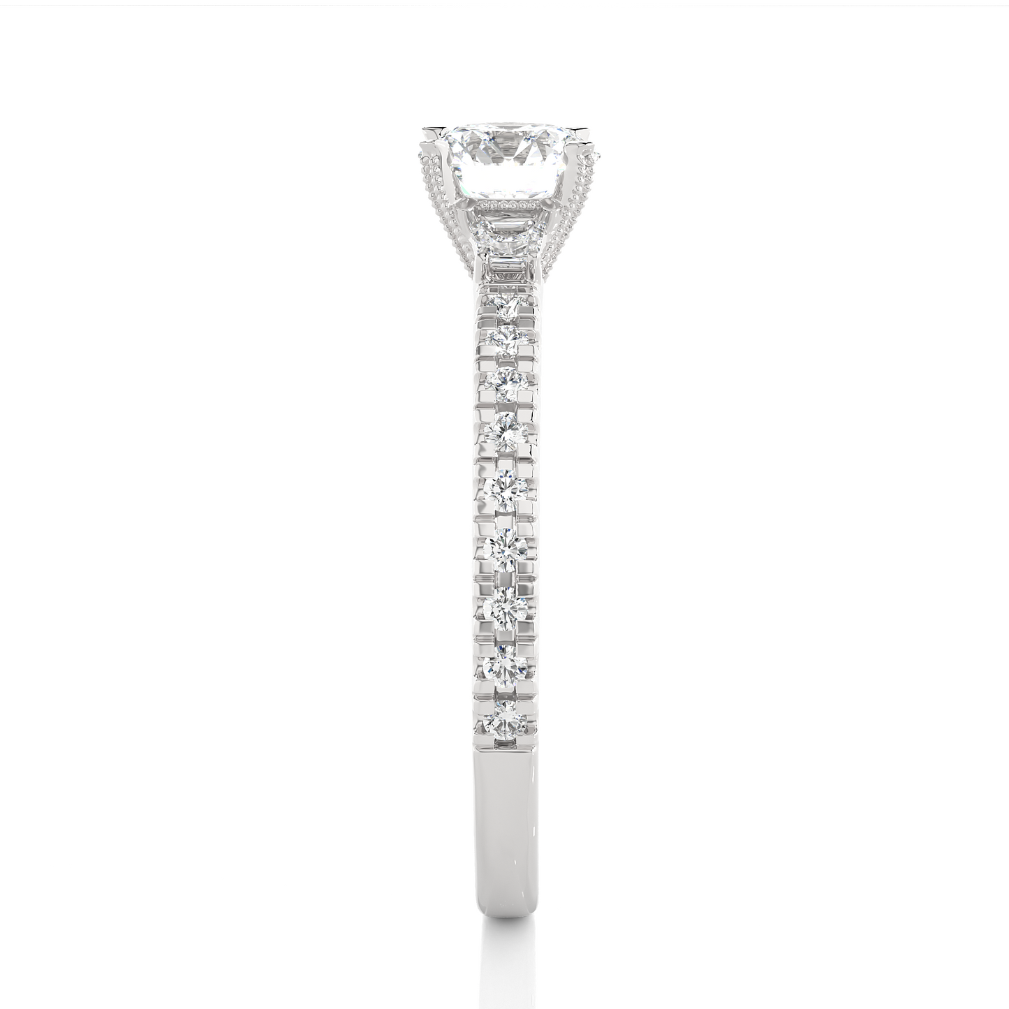 14k Solid Rose Gold Round Cut Lab Grown and Baguette Diamond, Three stone Engagement Proposal Anniversary Ring