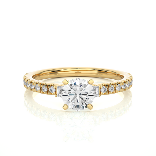 14k Solid Rose Gold Round Cut Lab Grown and Baguette Diamond, Three stone Engagement Proposal Anniversary Ring - HIGHCARAT DIAMONDS