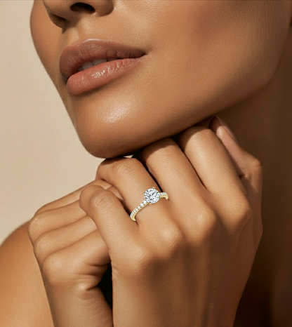 14k Solid Rose Gold Round Cut Lab Grown and Baguette Diamond, Three stone Engagement Proposal Anniversary Ring