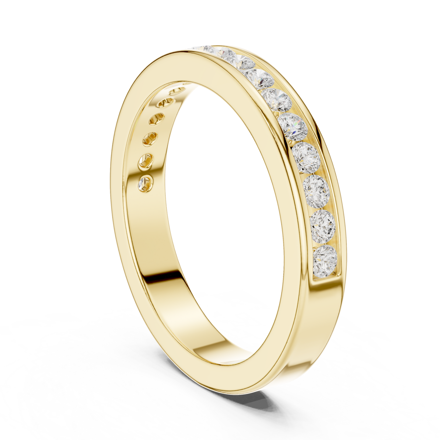 14k Solid Yellow Gold Round Cut Lab Grown Diamond Delicate Half Eternity Party Wear Band Gift For Her - HIGHCARAT DIAMONDS