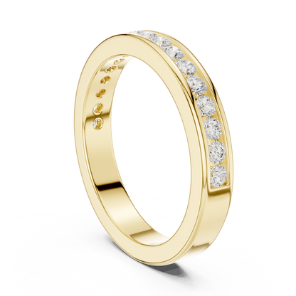 14k Solid Yellow Gold Round Cut Lab Grown Diamond Delicate Half Eternity Party Wear Band Gift For Her - HIGHCARAT DIAMONDS