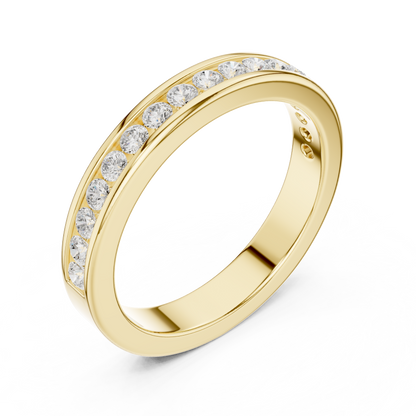 14k Solid Yellow Gold Round Cut Lab Grown Diamond Delicate Half Eternity Party Wear Band Gift For Her - HIGHCARAT DIAMONDS