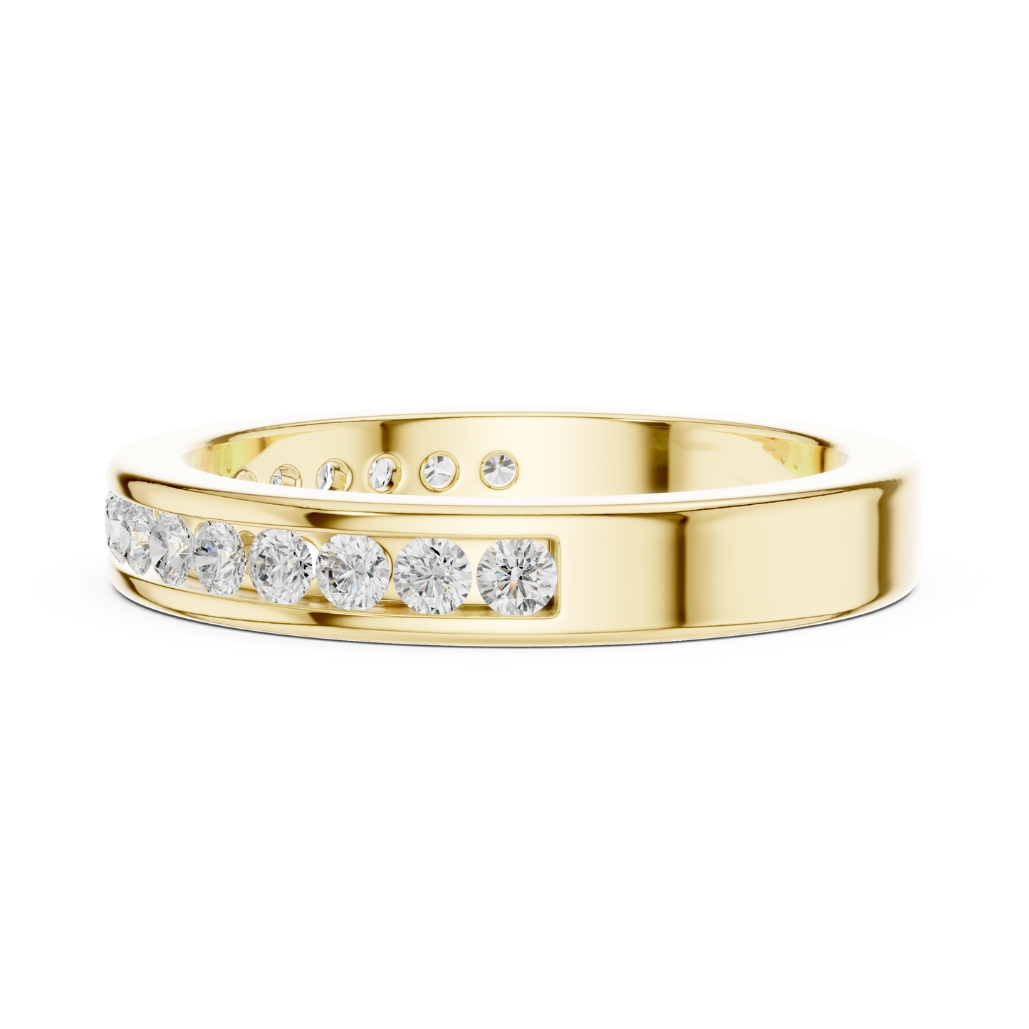 14k Solid Yellow Gold Round Cut Lab Grown Diamond Delicate Half Eternity Party Wear Band Gift For Her - HIGHCARAT DIAMONDS