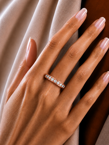 14k Solid Yellow Gold Round Cut Lab Grown Diamond Delicate Half Eternity Party Wear Band Gift For Her - HIGHCARAT DIAMONDS