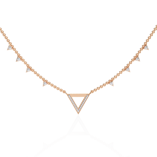 14k Solid rose Gold Triangle Shape Round Cut Natural & Lab Grown Both Diamond  Delicate  Graduation Necklace Daily Wear - HIGHCARAT DIAMONDS