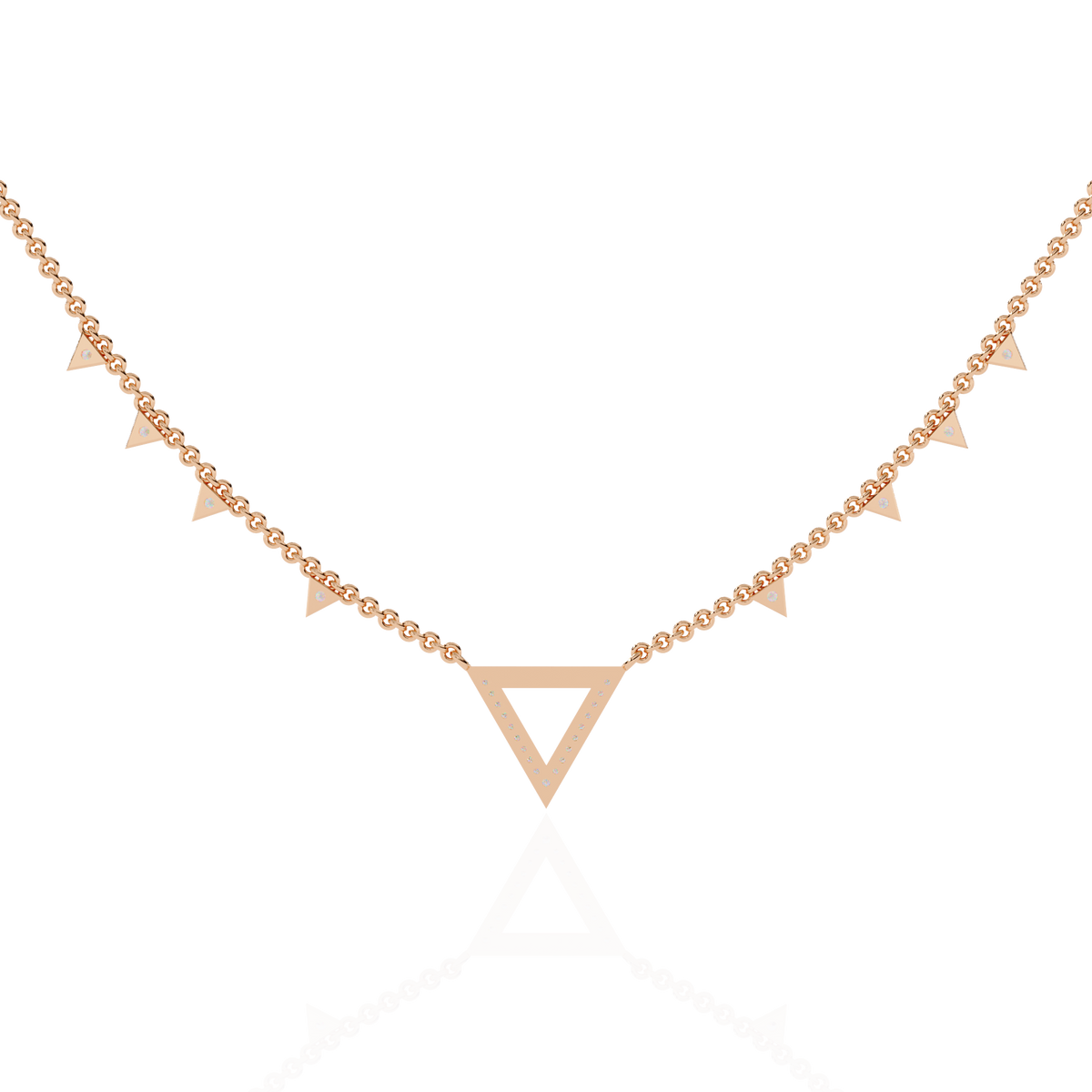 14k Solid rose Gold Triangle Shape Round Cut Natural & Lab Grown Both Diamond  Delicate  Graduation Necklace Daily Wear - HIGHCARAT DIAMONDS