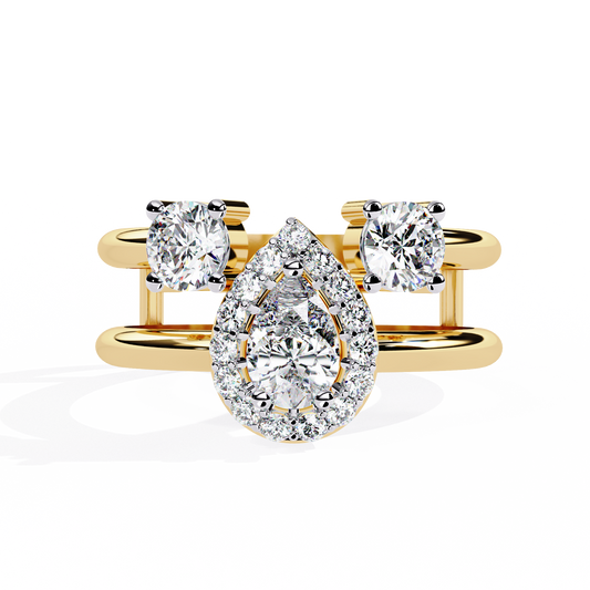14k Yellow Gold Pear And Round Cut Lab Grown Diamond Classic Dainty Vintage Annivrasry Ring Gift For Her - HIGHCARAT DIAMONDS