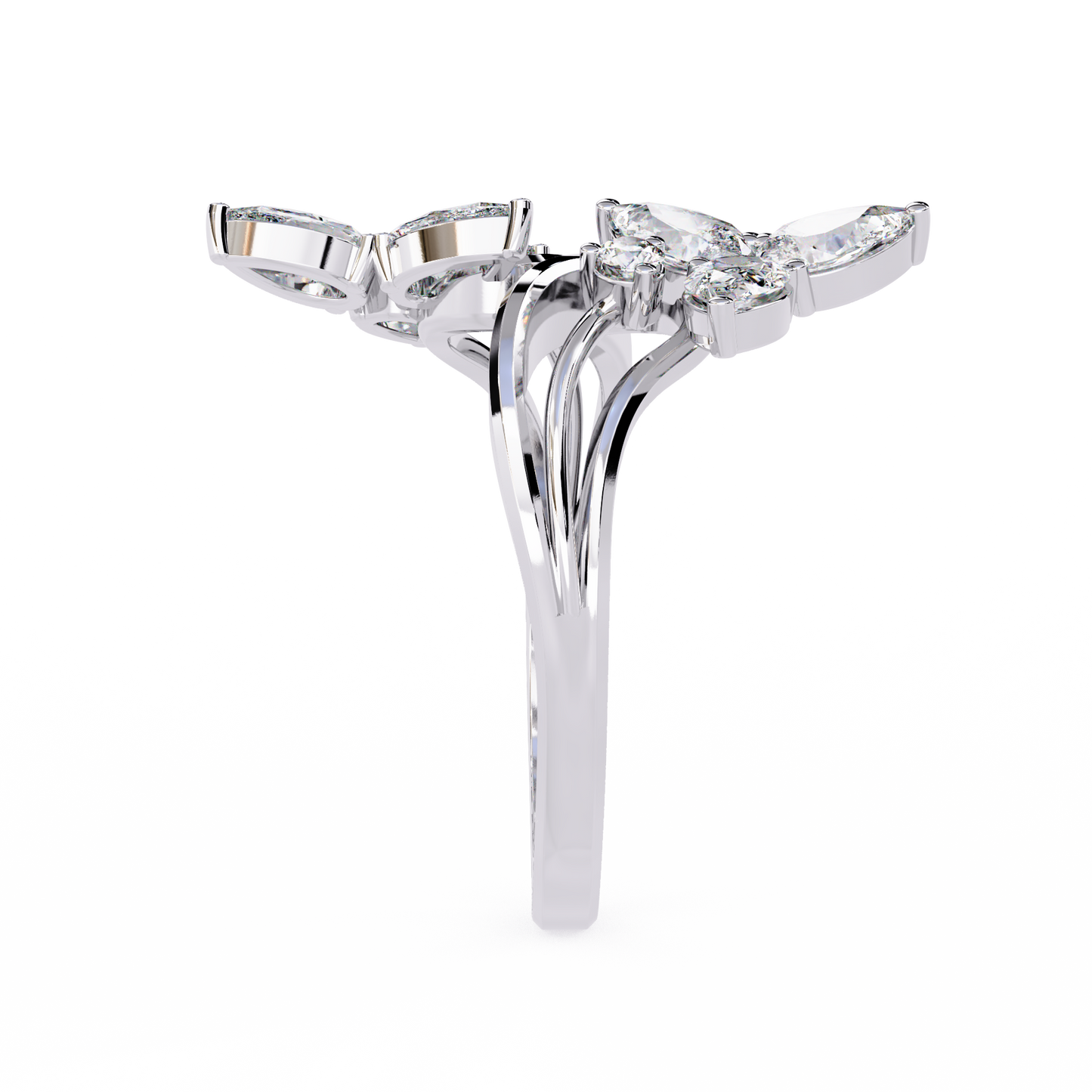 14k Yellow Gold Pear And Round Shape Elegant Antique Bypass Shank Vintage Natural Diamond Ring